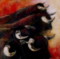 LES CORNES 80X80 - PEINTURE ANIMALIERE - TAUROMACHIE